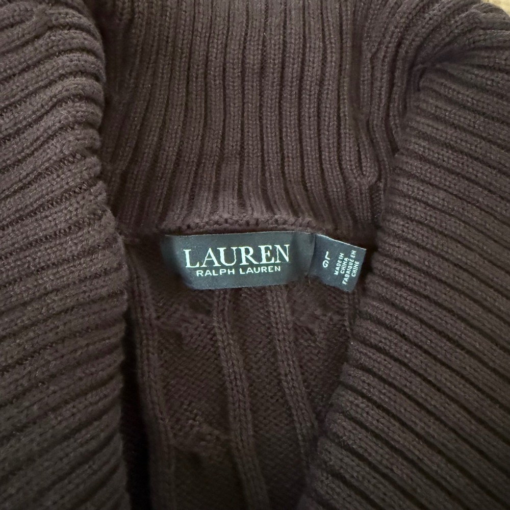 Lauren Ralph Lauren Cardigan Wrap Womens Large Brown Cable Knit Buckle Shawl - Picture 6 of 13